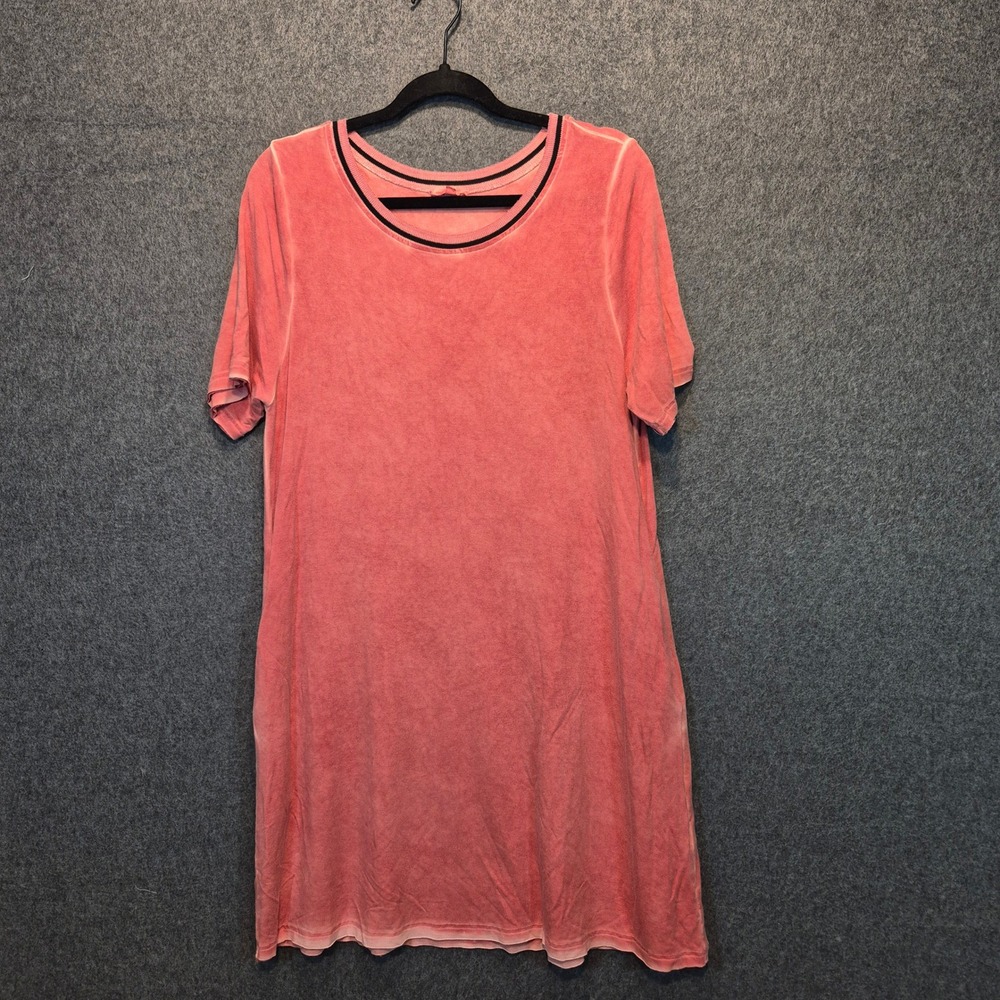 easel Med T-Shirt Dress Red Mineral Wash Distressed Grunge Casual Streetwear